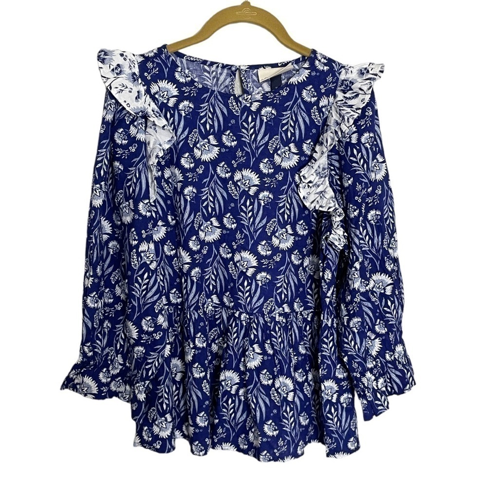 Universal Thread NWT Blue Ruffle Shoulder Floral Blouse XS